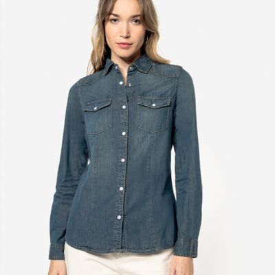 Kariban Ladies Long Sleeve Denim Shirt Thumbnail